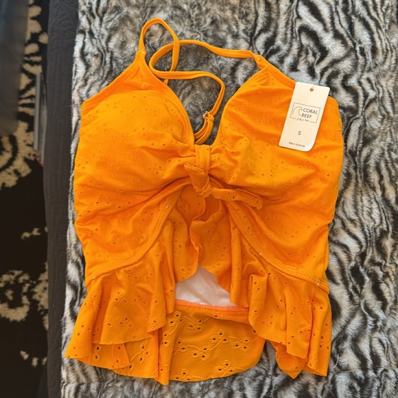 NWT! Coral Reef Swim Bora Top in Mango Ruffled Women's Swim top size small - Picture 7 of 11